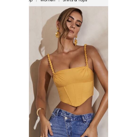 Oh Polly Yellow Corset Crop Top Sz 2 4 S Clubwear Going Out Top Bachelorette - Picture 5 of 10